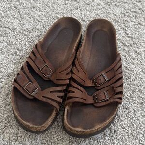 Birkenstock Brown Suede Two-Buckle Slide Sandals